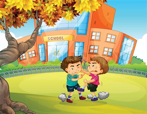 Boys Fighting In Front Of School Stock Vector Colourbox