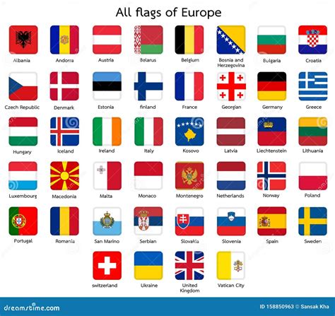 Wszystkie Flagi Europy Kwadrat Przycisku Ilustracji Ilustracja