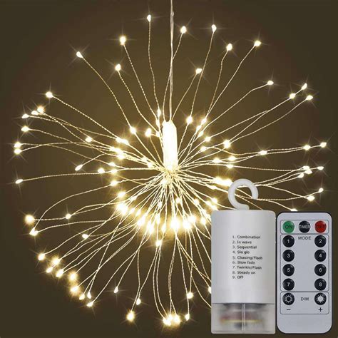 Firework Fairy Lights, 120 LED 8 Modes Dimmable Timer with Remote ...