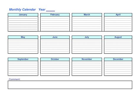 Year At A Glance Blank Calendar Template Free Calendar