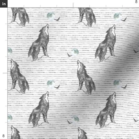 Wolf Fabric 4 Howl At The Moon Wolf With Stripes By Etsy
