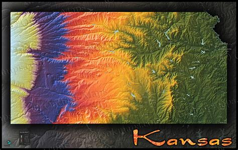 Kansas Vibrant Topo Map Of Physical Landscape