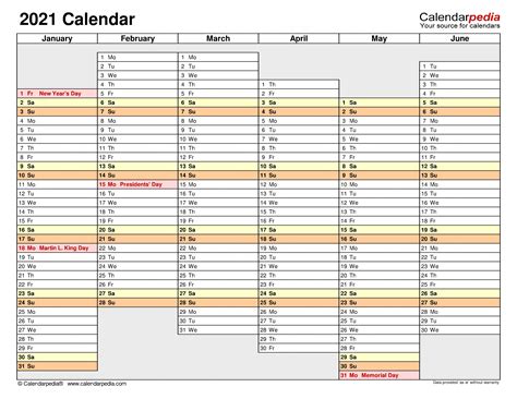 2021 Monthly Vacation Planner Excel Calendar Template Printable
