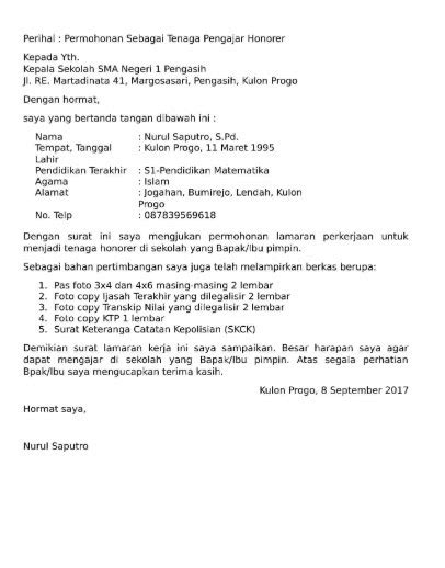 Dengan adanya magang di salah satu perusahaan menjadi hal yang baik untuk seluruh siswa ataupun mahasiswa untuk menambah pengalaman di dunia kerja sebelum masuk secara keseluruhan. Contoh Surat Lamaran Menjadi Guru Tidak Tetap / Contoh ...