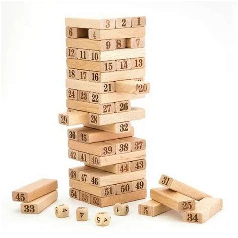 54 Pieces Wooden Stacking Tower Numbers Building Blocks Game Board For