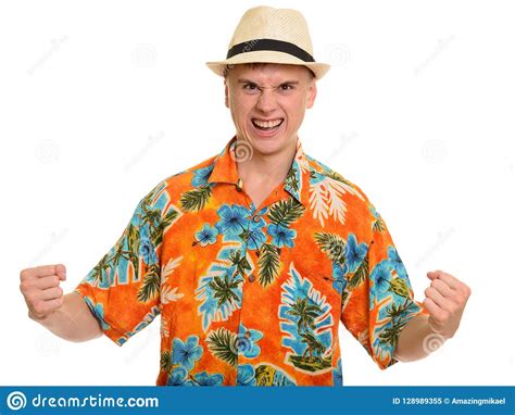 Young Frustrated Caucasian Tourist Man Looking Angry Stock Image ...