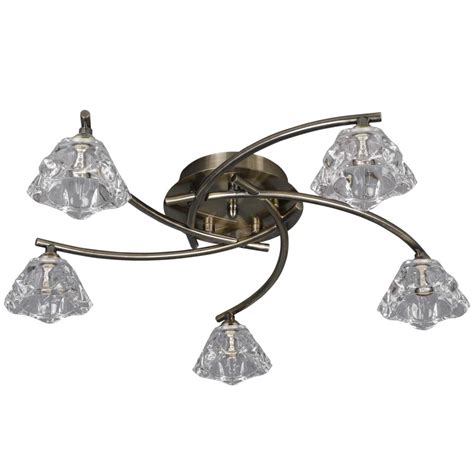 Firstlight Clara 5 Arm Ceiling Light Antique Brass With Clear