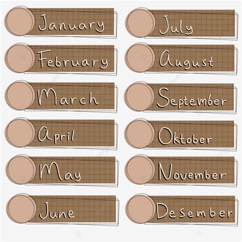 Months Of The Year Sticker Bullet Journal Aesthetic Png Transparent