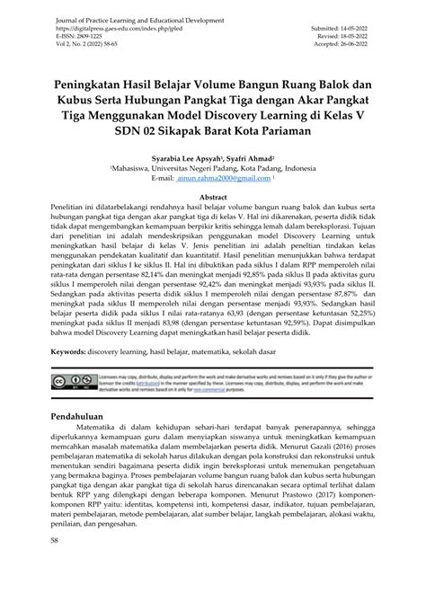 Pdf Peningkatan Hasil Belajar Volume Bangun Ruang Balok Dan Kubus