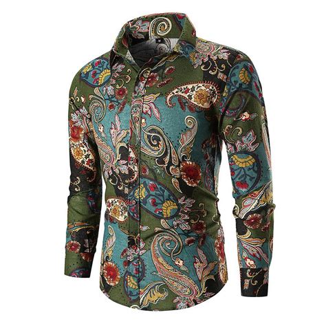 Buy 2019 New Foreign Trade Fashion Cashew Flower Casual Shirt Male Men