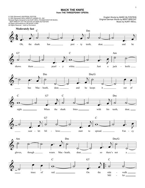 Mack The Knife Sheet Music Bobby Darin Lead Sheet Fake Book Saxophone Sheet Music Jazz