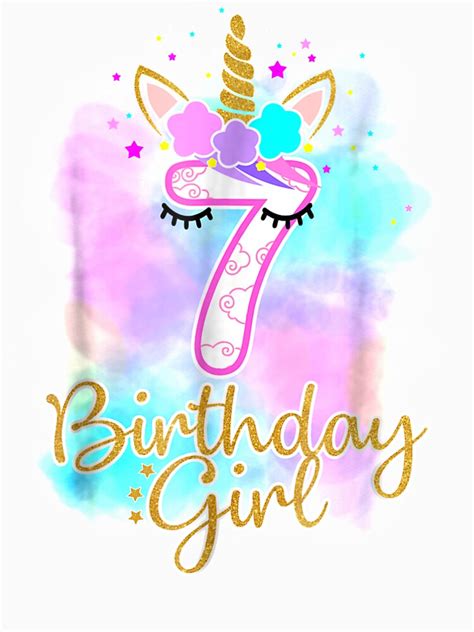 7th Unicorn Birthday Girl Seven Years Old Party T T Shirt For Sale