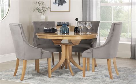 Hudson Round Oak Extending Dining Table With 4 Duke Grey