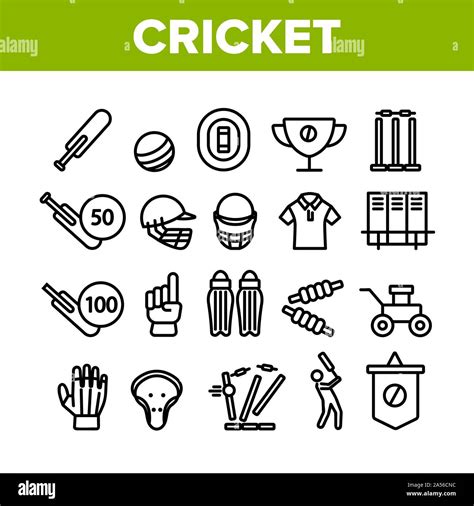 Cricket Collection Game Elements Icons Set Vector Stock Vector Image
