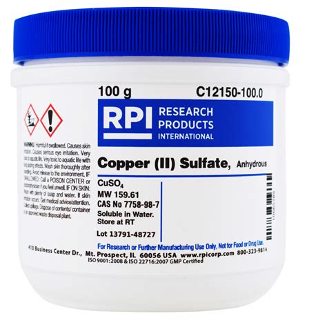 C12150 1000 Copper Ii Sulfate Anhydrous Cupric Sulfate 100 Grams