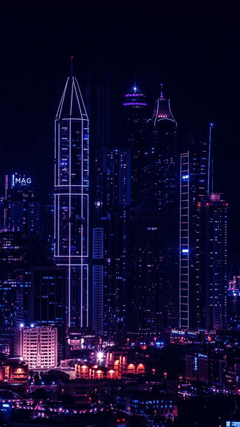 Download City Night Lights Of Buildings Cityscape 1080x1920
