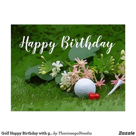 Golf Happy Birthday With Golf Ball And Flower Postcard Happy Birthday