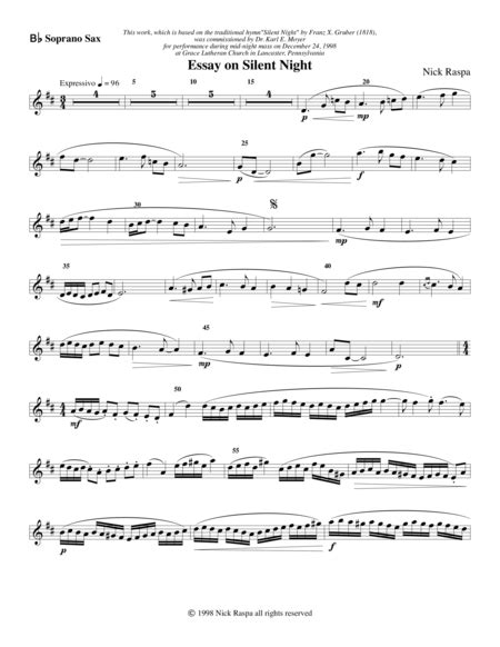 Essay On Silent Night Saxophone Quartet Soprano Sax Part Sheet