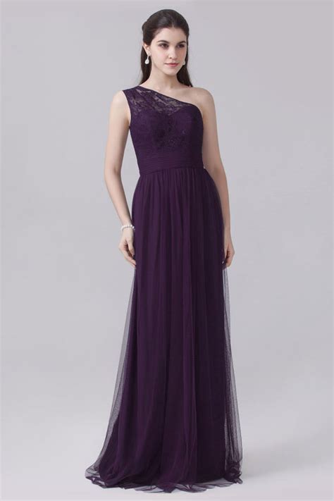 Robe tulle violette prune longue bustier asymétrique dentelle Persun fr