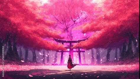 4k Desktop Wallpaper Of Japan Pink Trees And Samurai Stock