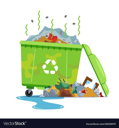 Dirty Smelly Trash Can On A White Background Vector Image