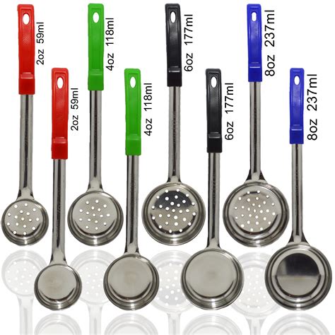 Portion Control Serving Utensil Set of 8 - 4 Solid and 4 Perforated Spoons, in 2 oz, 4 oz, 6 oz ...