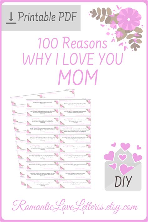 Printable 100 Reasons Why I Love You Thank You Mom Quotes Mothers Love Quotes Notes Letters
