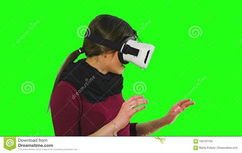 woman turning her head with a vr headset on stock image image of equipment futuristic 105197745