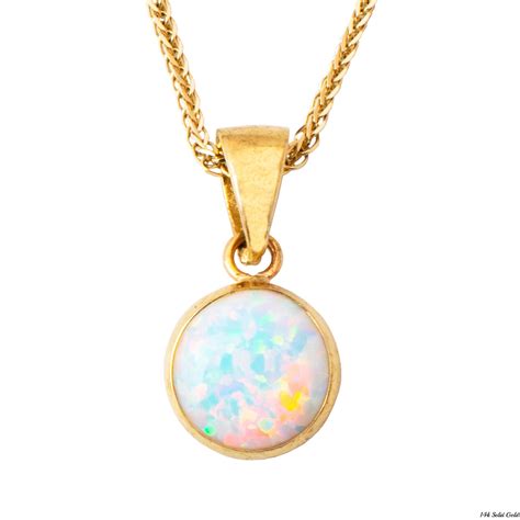 Opal Pendant 14K Yellow Gold Pendant Necklace 8 Mm White Etsy