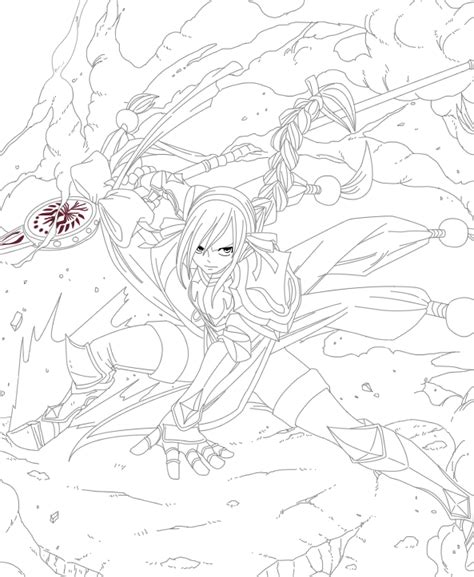Erza Scarlet Lightning Empress Armor Lineart by CursedIceDragon | Fairy