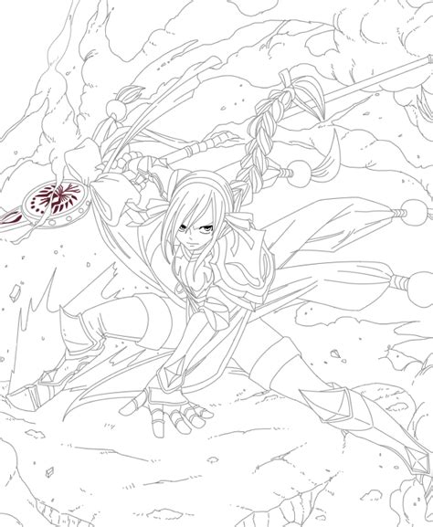 Erza Scarlet Lightning Empress Armor Lineart By Cursedicedragon On