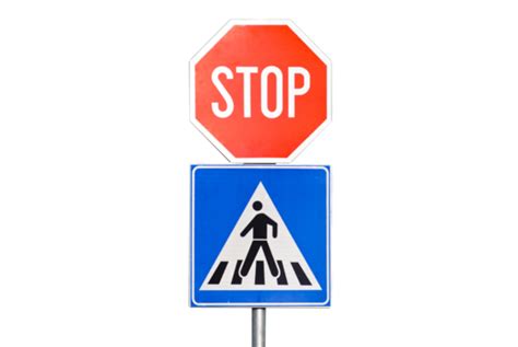 Stop Sign With A Pedestrian Crossing Attention Care Public Signal