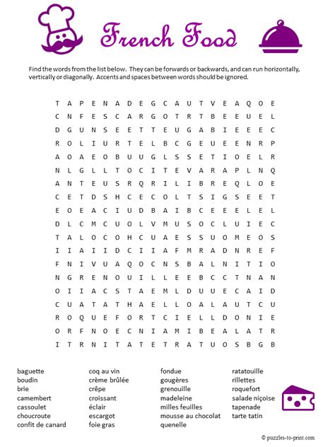 Free Printable French Food Word Search Learn French