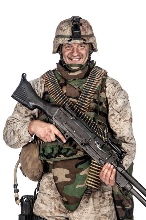 Soldier With Machine Gun Isolated Studio Shoot Stock Image Colourbox