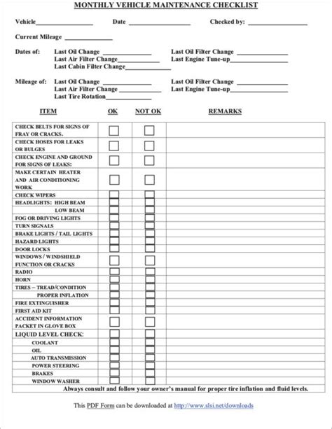 Vehicle Maintenance Checklist Template Simple Template Design Vrogue