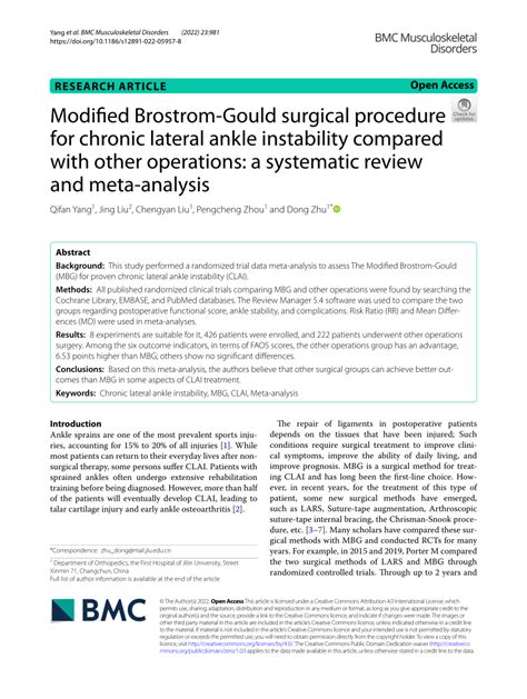 Pdf Modified Brostrom Gould Surgical Procedure For Chronic Lateral