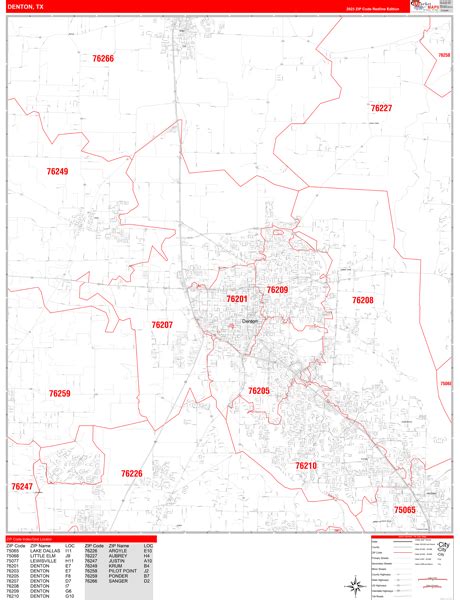 Denton Texas 5 Digit Zip Code Maps Red Line