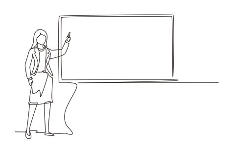 Continuous One Line Drawing Woman Teacher Professor Standing In Front