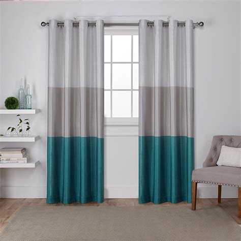 Chateau Teal Striped Faux Silk Grommet Top Window Curtain Eh8051 05 2