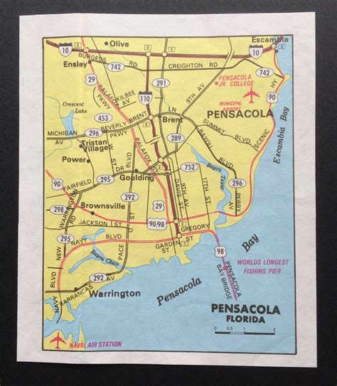 Vintage Map Of Pensacola Fl Ready For Framing Free Shipping In The U