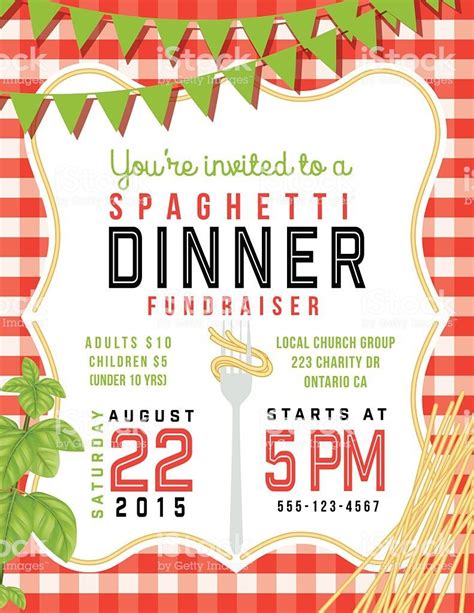 Spaghetti Dinner Vertical Invite Poster Template On Red And White