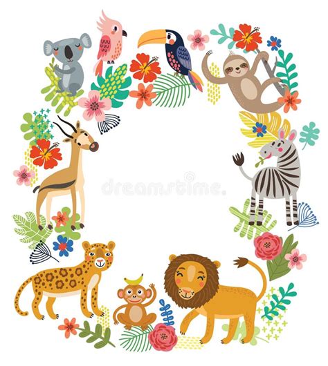 Animals Of The Jungle Vector Frame Stock Vector Illustration Of