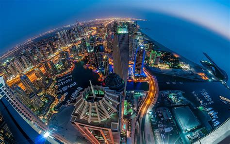 Dubai At Night View From The Air Hd Wallpape 3840×2400