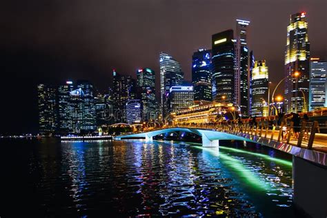 Singapore Skyline At Night Editorial Stock Image Image Of Reflection