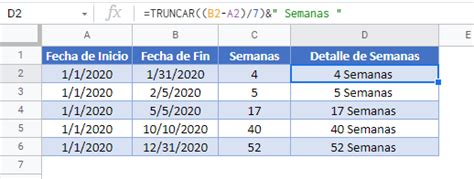 Número de Semanas entre Fechas en Excel y Google Sheets Automate Excel