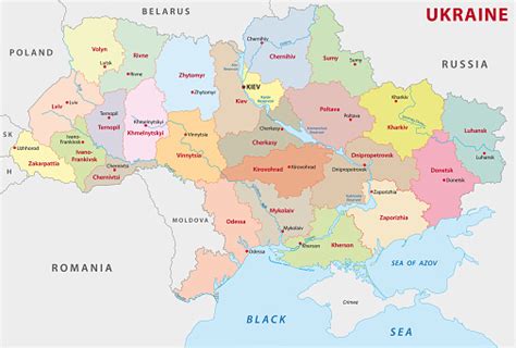 Peta Administratif Dan Püolitical Ukraina Ilustrasi Stok Unduh Gambar