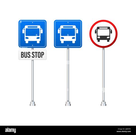 Flat Illustration With Blue Bus Stop Flat Vector Illustration