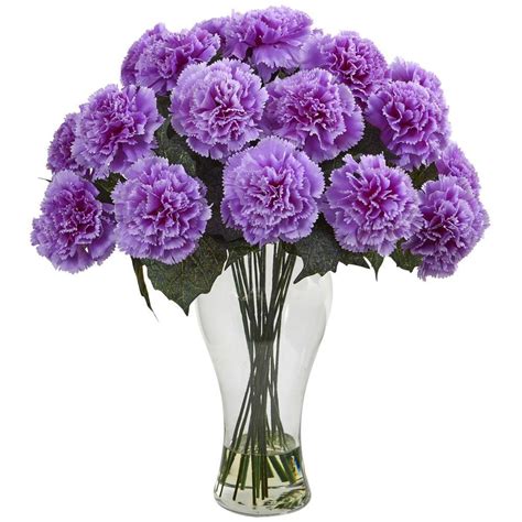 Nearly Natural Purple Carnation Arrangement with Vase-1403 ...