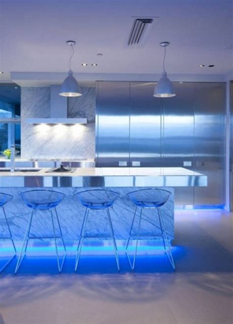 Ultra Modern Kitchen Design With Led Lighting Fixtures Design