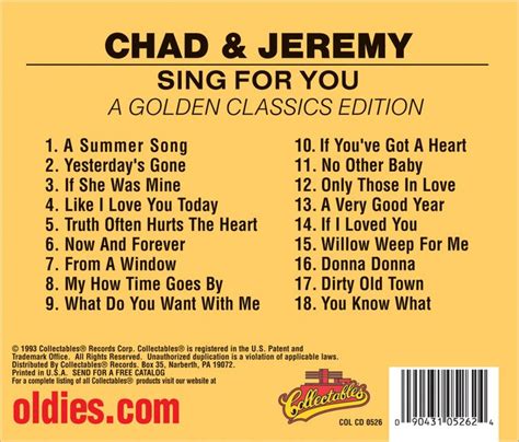 Chad And Jeremy Sing For You Featuring Yesterdays Gone A Golden